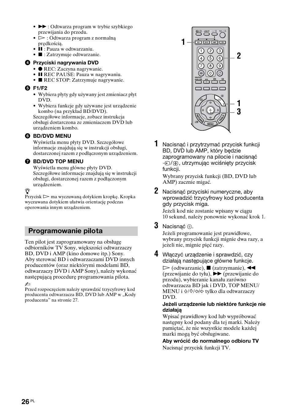 Zobacz „programowanie pilota” na stronie 26, Programowanie pilota | Sony KDL-46X3500 User Manual | Page 74 / 164