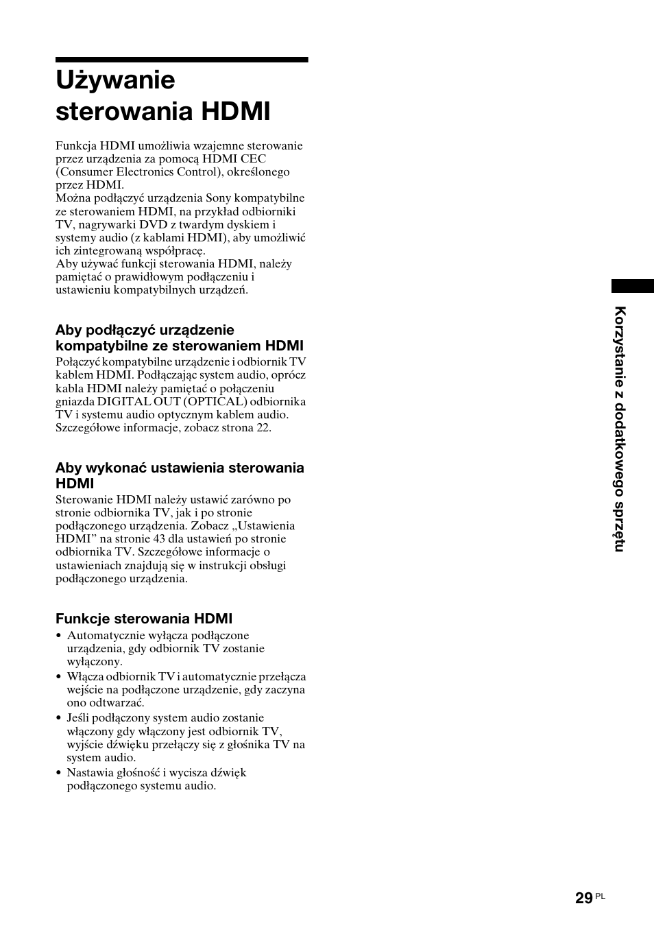 Używanie sterowania hdmi | Sony KDL-46X3500 User Manual | Page 77 / 164