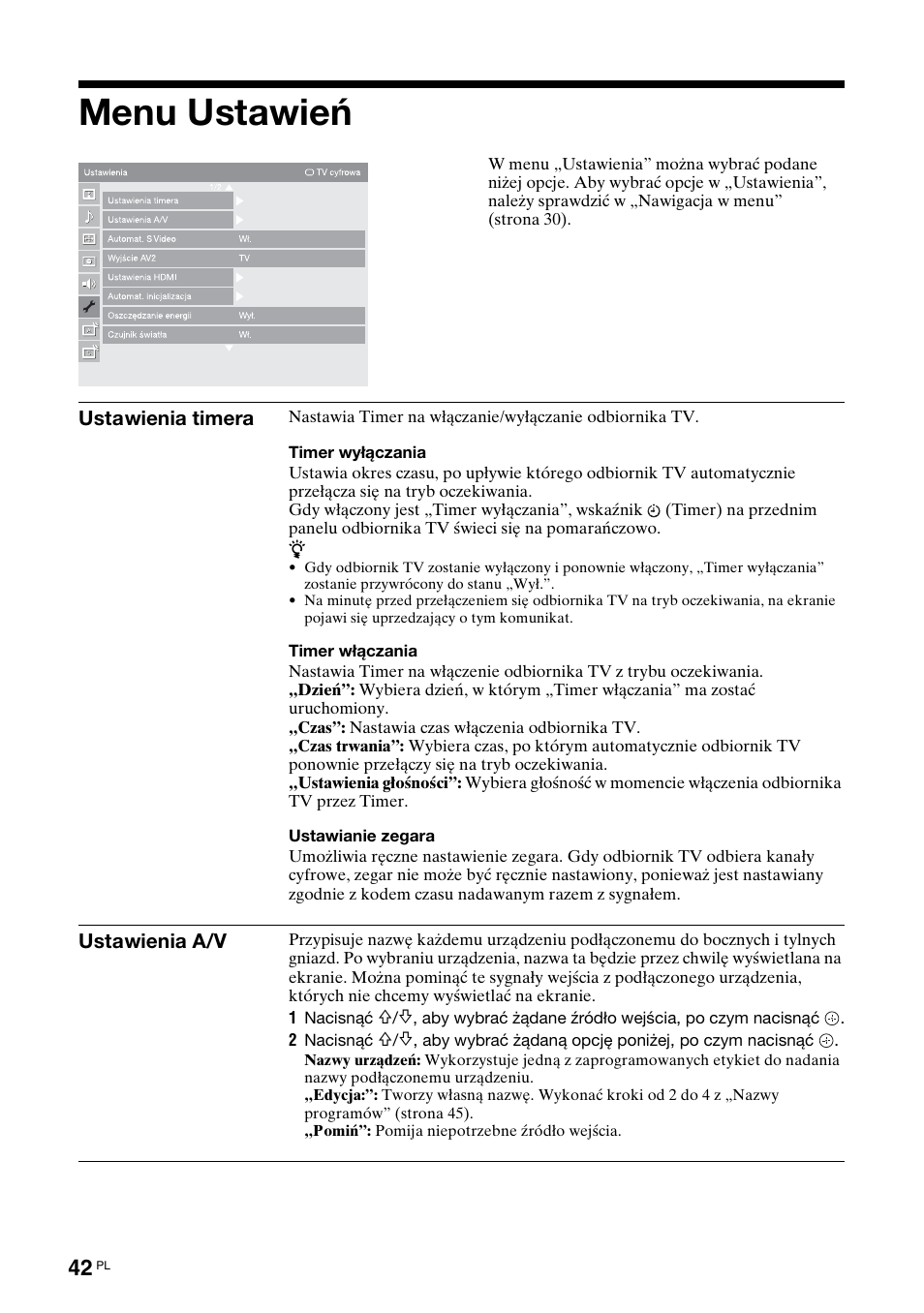 Menu ustawień | Sony KDL-46X3500 User Manual | Page 90 / 164