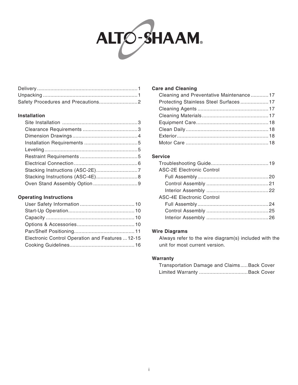 Alto-Shaam Convection Oven ASC-2E User Manual | Page 2 / 34