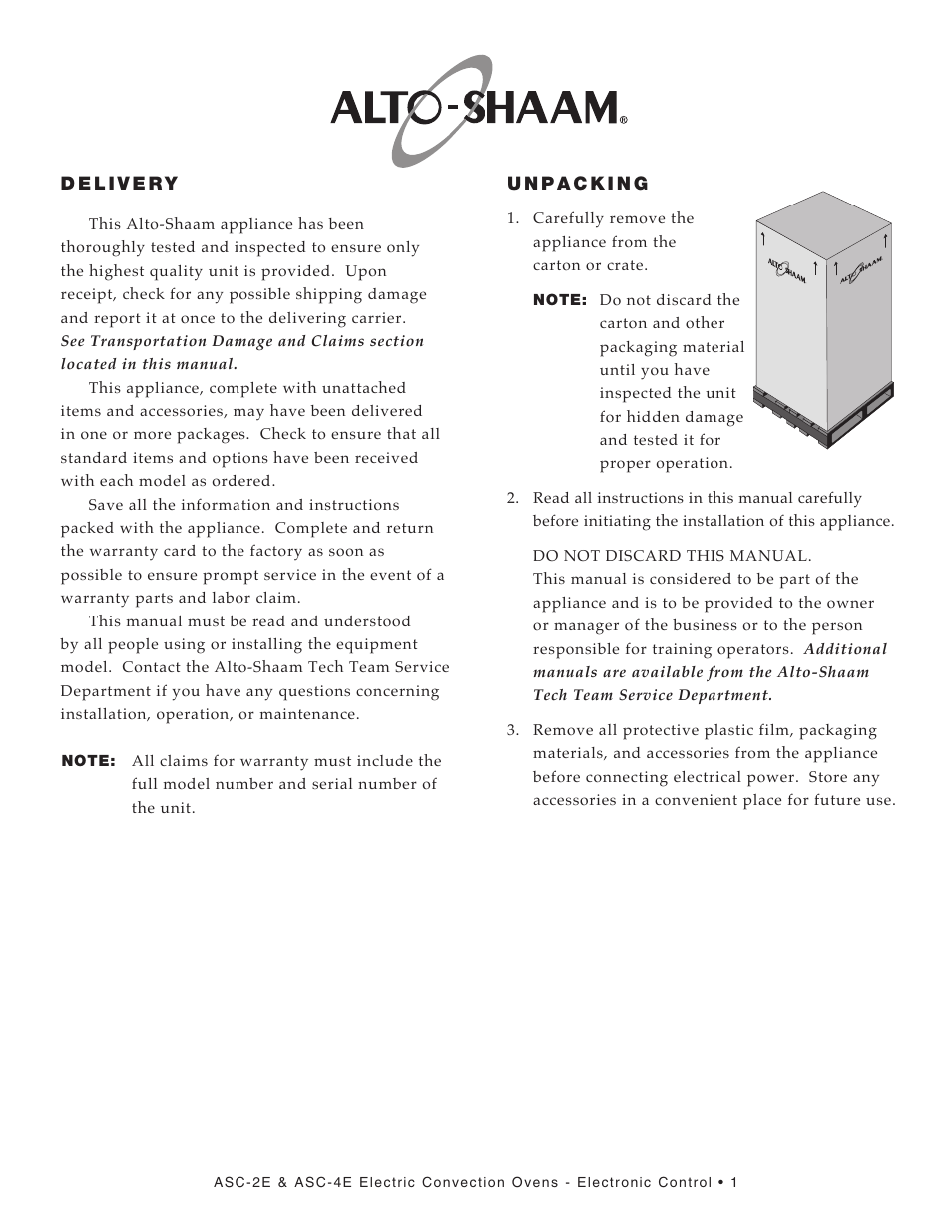 Alto-Shaam Convection Oven ASC-2E User Manual | Page 3 / 34