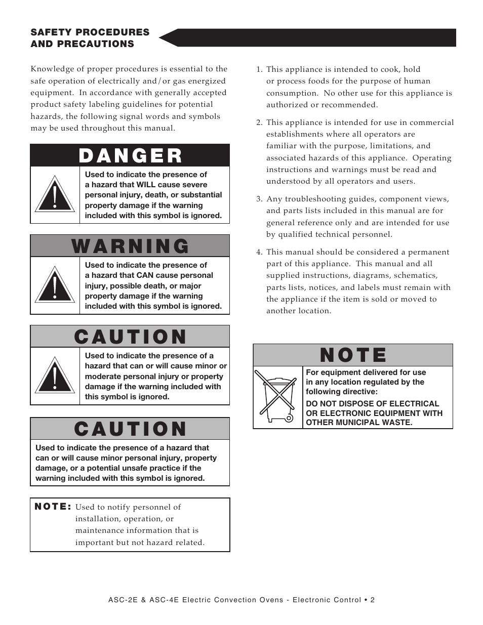 N o t e | Alto-Shaam Convection Oven ASC-2E User Manual | Page 4 / 34