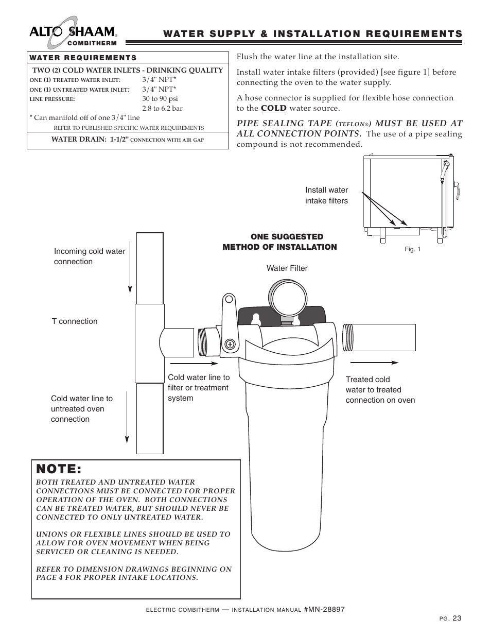 Pipe sealing tape, Must be used at all connection points | Alto-Shaam VHES-10 User Manual | Page 25 / 37