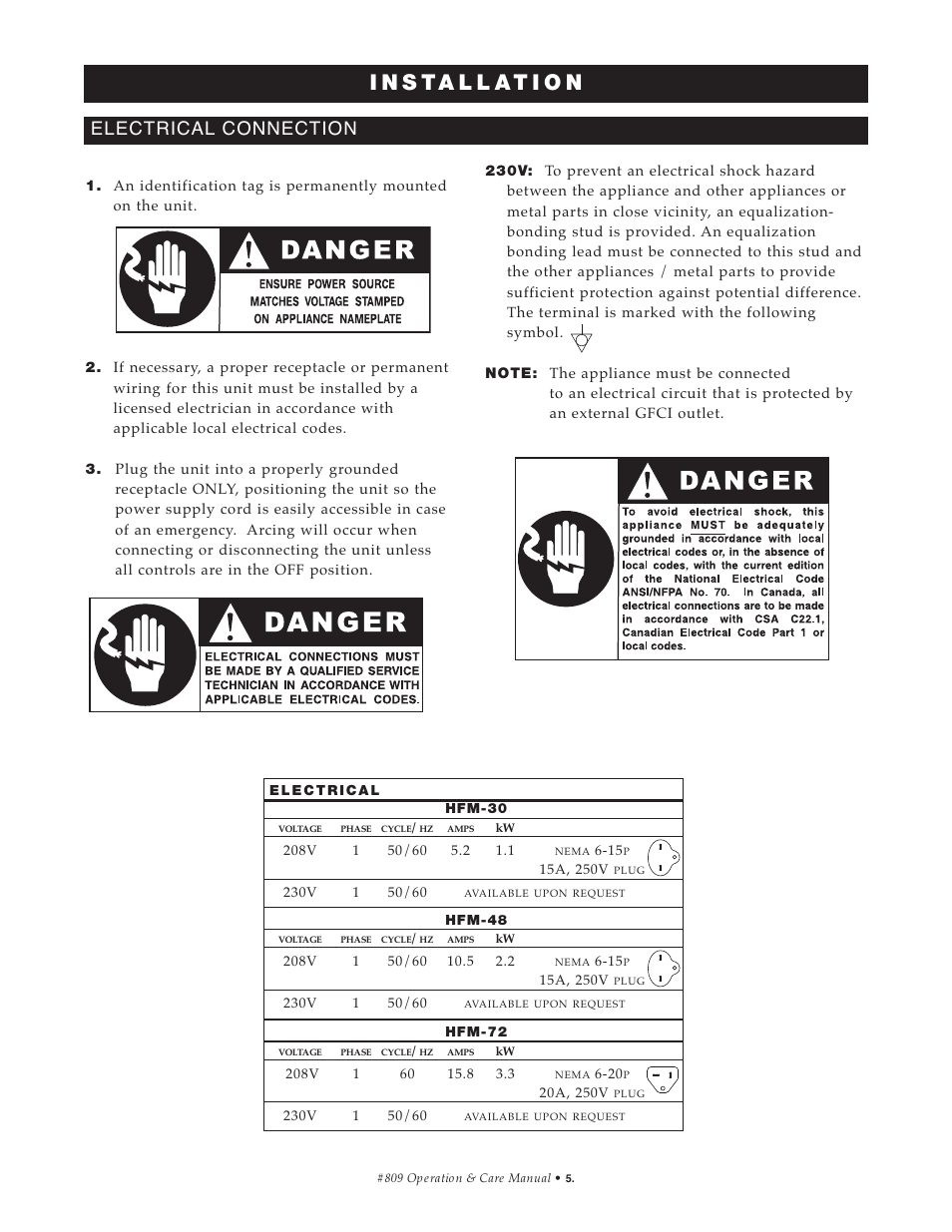 Electrical connection | Alto-Shaam HFM-30 User Manual | Page 6 / 16