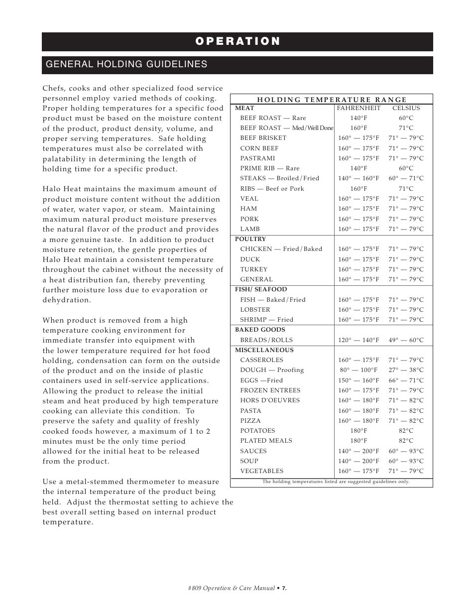 General holding guidelines | Alto-Shaam HFM-30 User Manual | Page 8 / 16