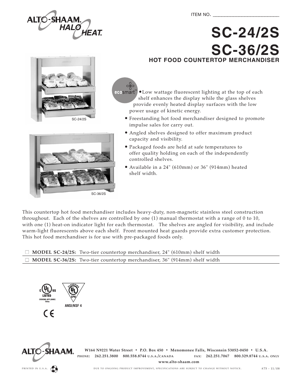 Alto-Shaam SC-24/2S User Manual | 2 pages