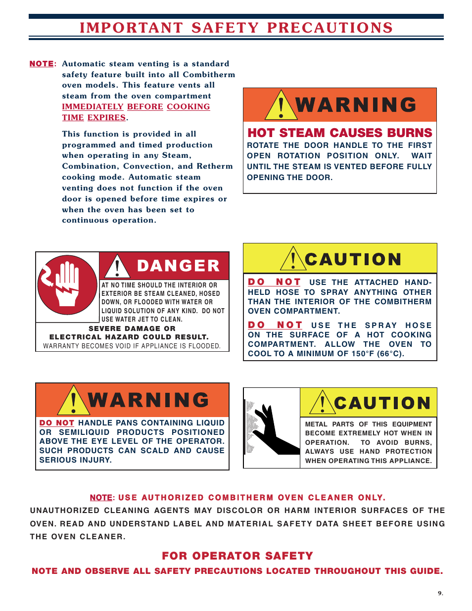 Hot steam causes burns, For operator safety | Alto-Shaam Combitherm 1008 User Manual | Page 12 / 135