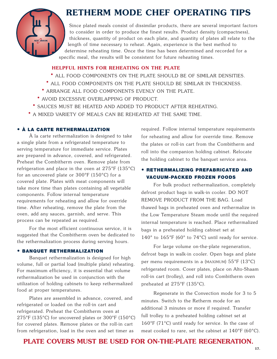 Retherm mode chef operating tips | Alto-Shaam Combitherm 1008 User Manual | Page 20 / 135