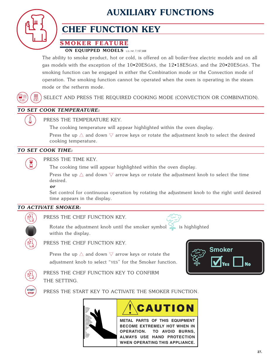 Chef function key, Auxiliary functions, Smoker | Alto-Shaam Combitherm 1008 User Manual | Page 30 / 135