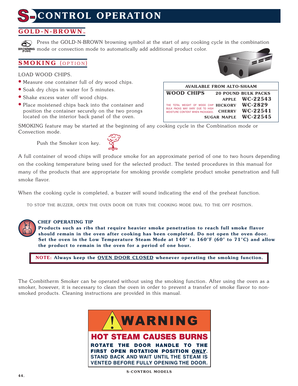 Hot steam causes burns | Alto-Shaam Combitherm 1008 User Manual | Page 47 / 135