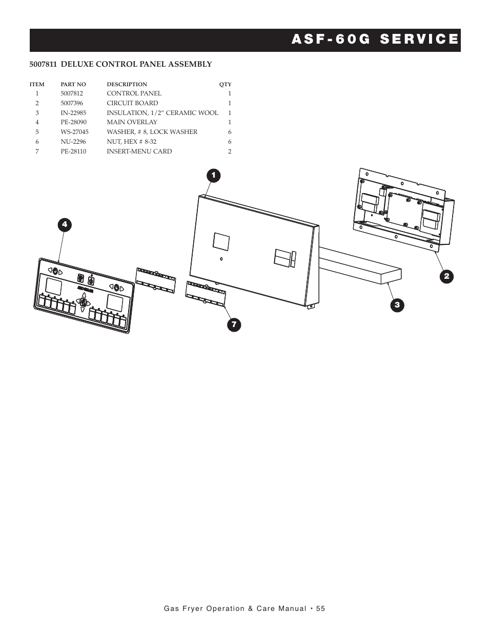 Gas fryer operation & care manual • 55, Item part no description qty | Alto-Shaam ASF-75G User Manual | Page 56 / 61