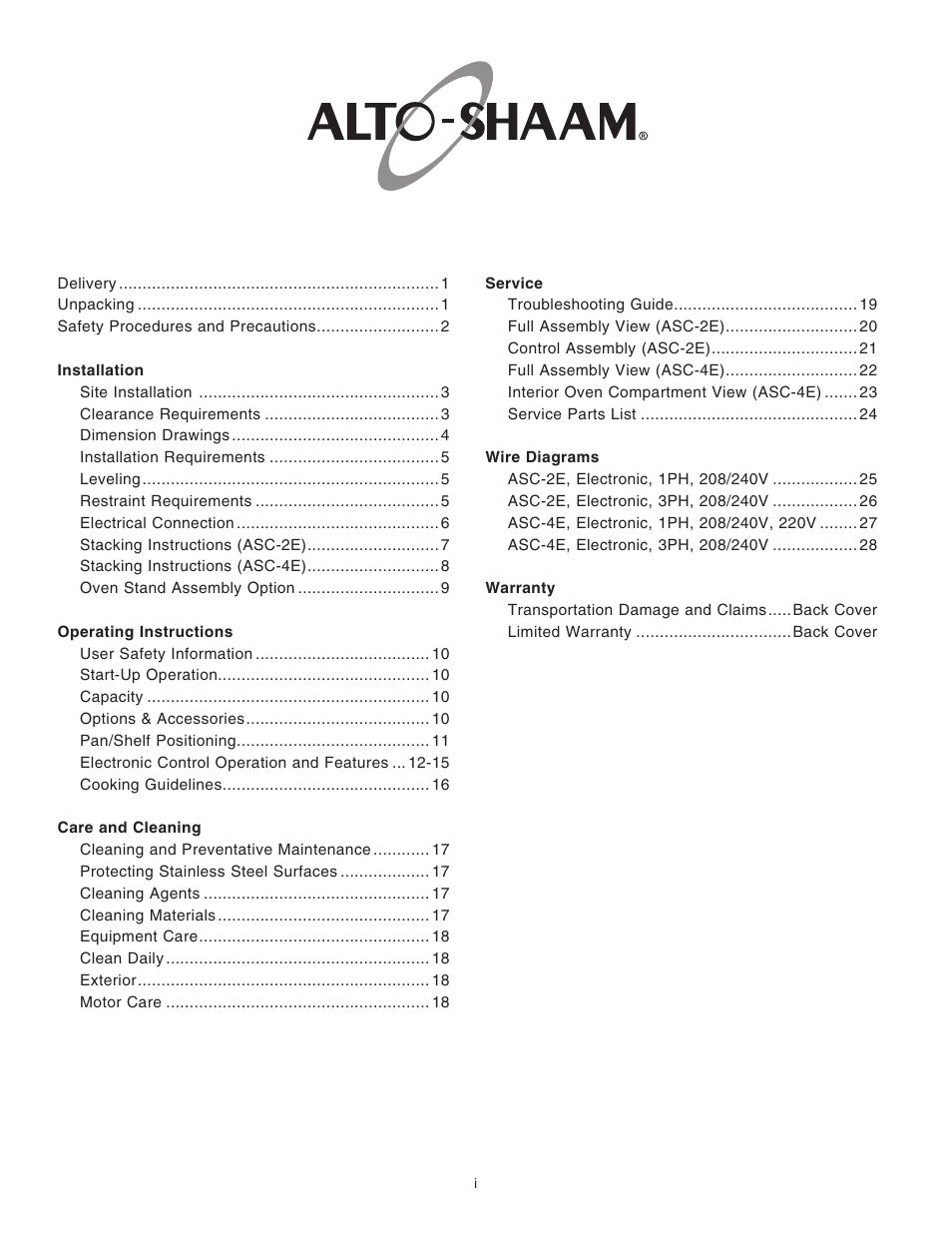 Alto-Shaam ASC-4E ASC-2E User Manual | Page 2 / 31