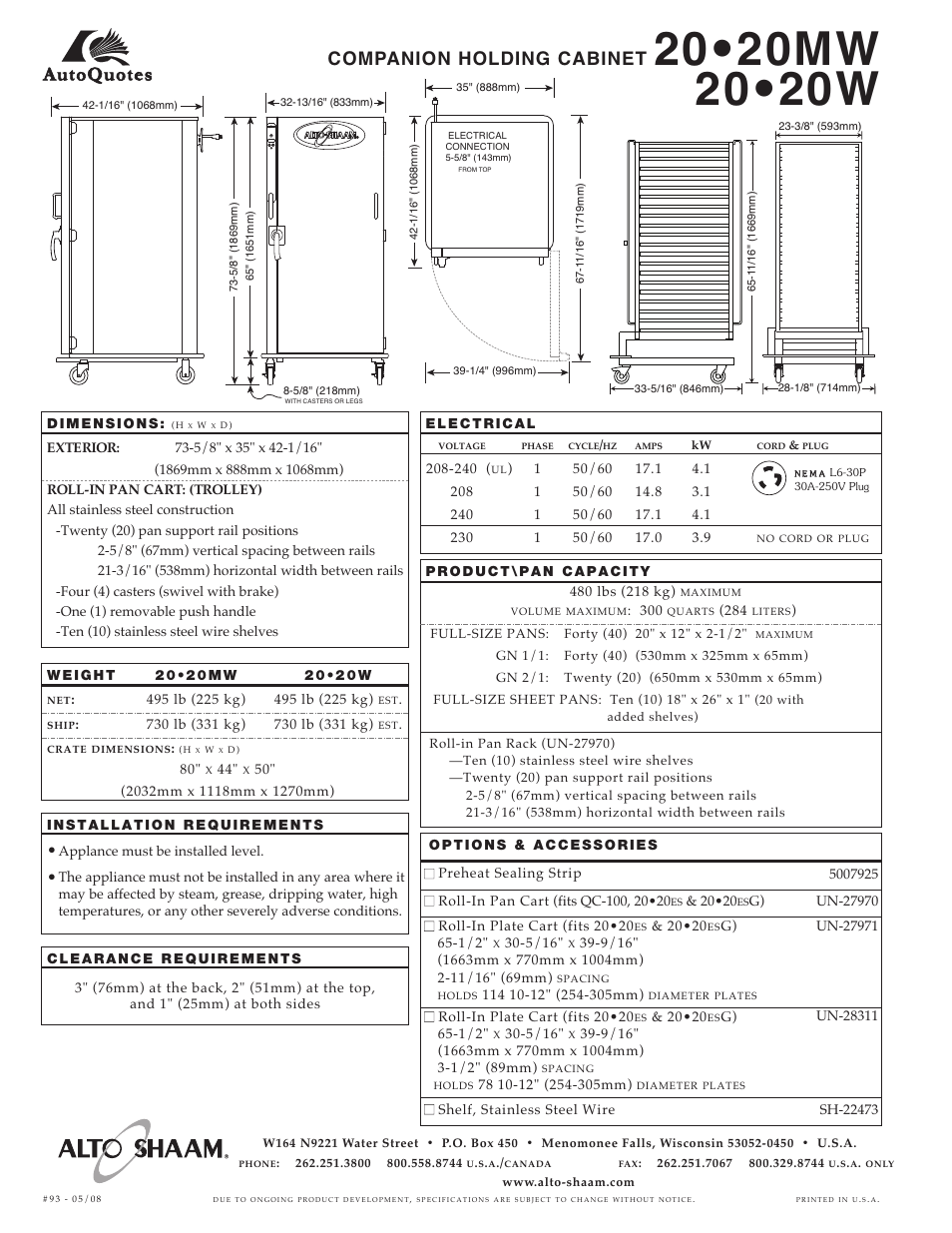 Companion holding cabinet | Alto-Shaam 20.20W User Manual | Page 2 / 2