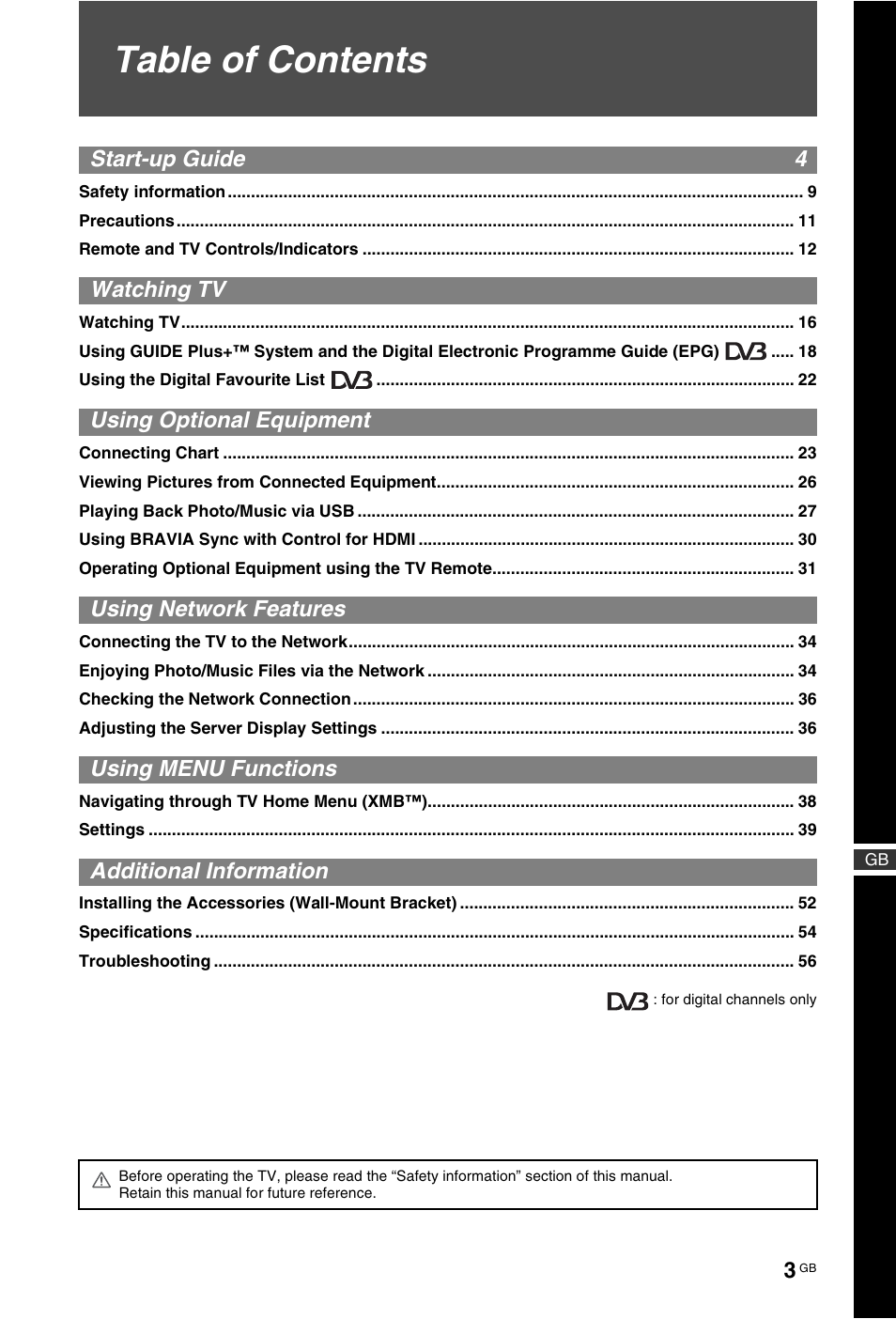 Sony KDL-40Z4500 User Manual | Page 3 / 195