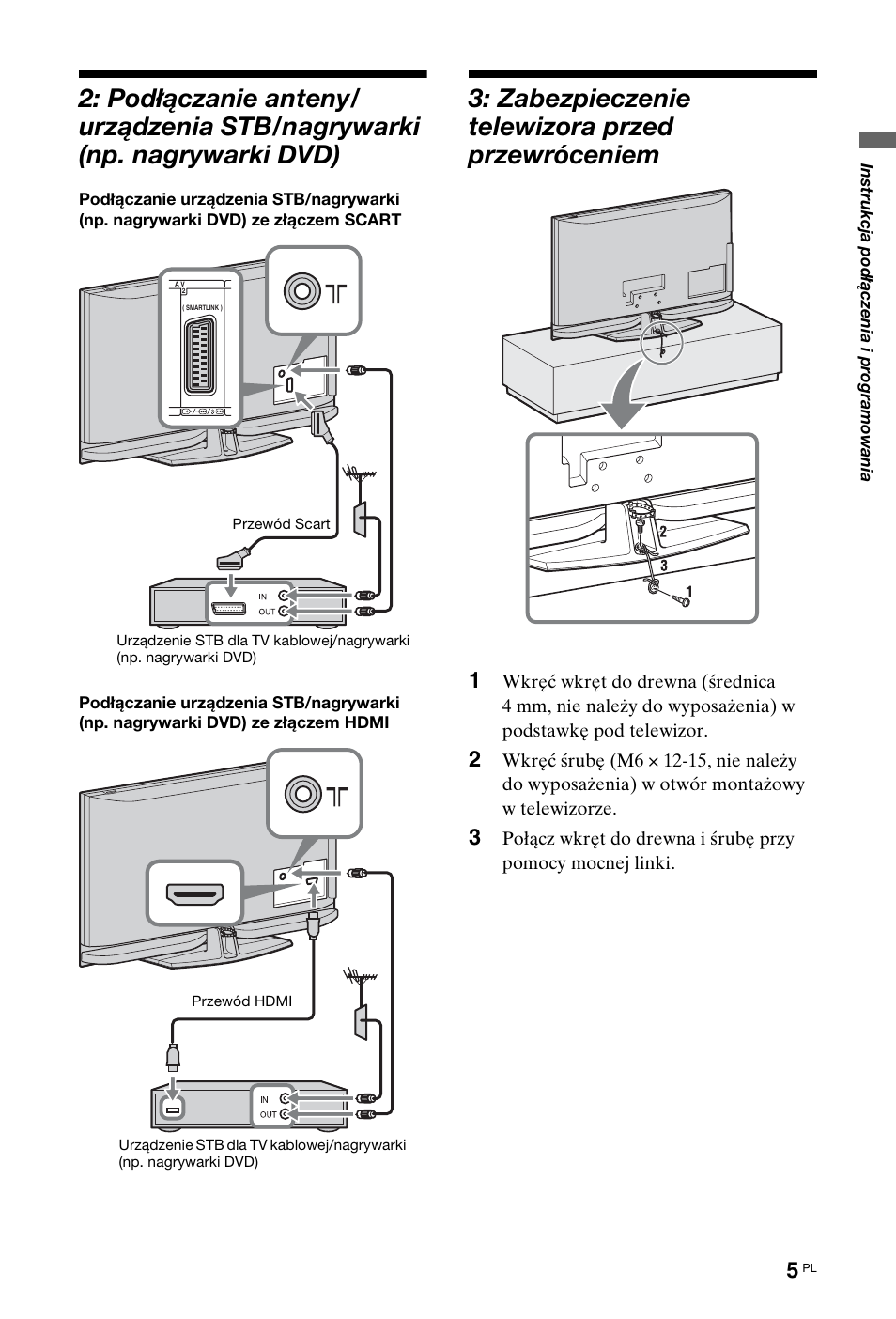 Zabezpieczenie telewizora przed przewróceniem | Sony KDL-40Z4500 User Manual | Page 63 / 195