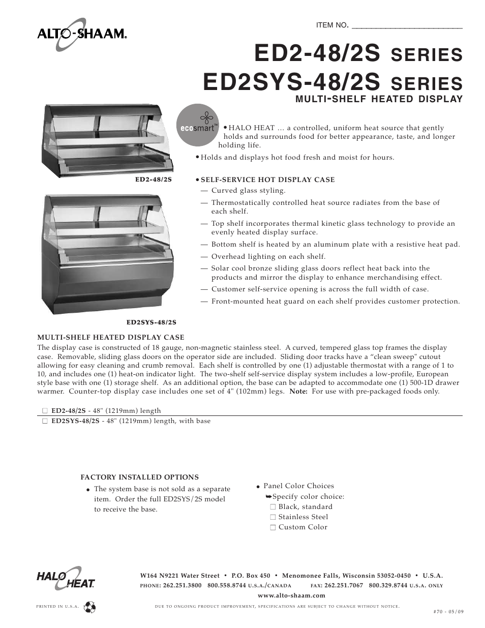 Alto-Shaam ED2SYS-2S User Manual | 2 pages