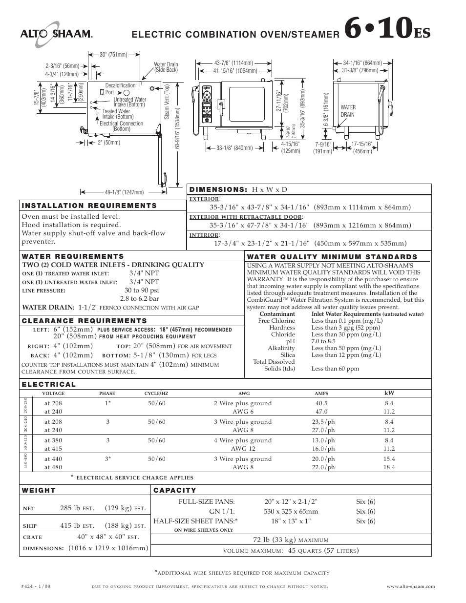 Electric combination oven/steamer | Alto-Shaam 610ES User Manual | Page 2 / 6