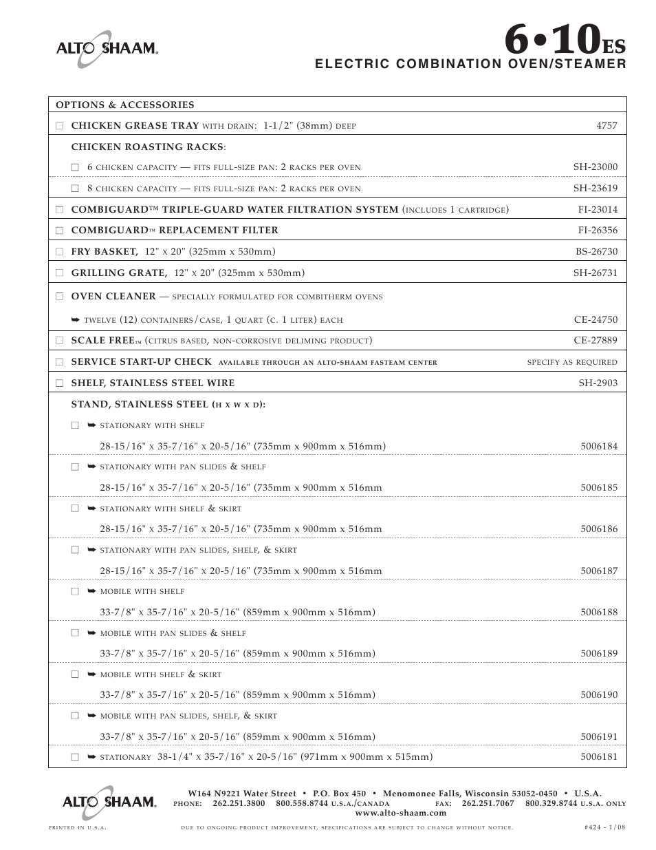 Alto-Shaam 610ES User Manual | Page 6 / 6
