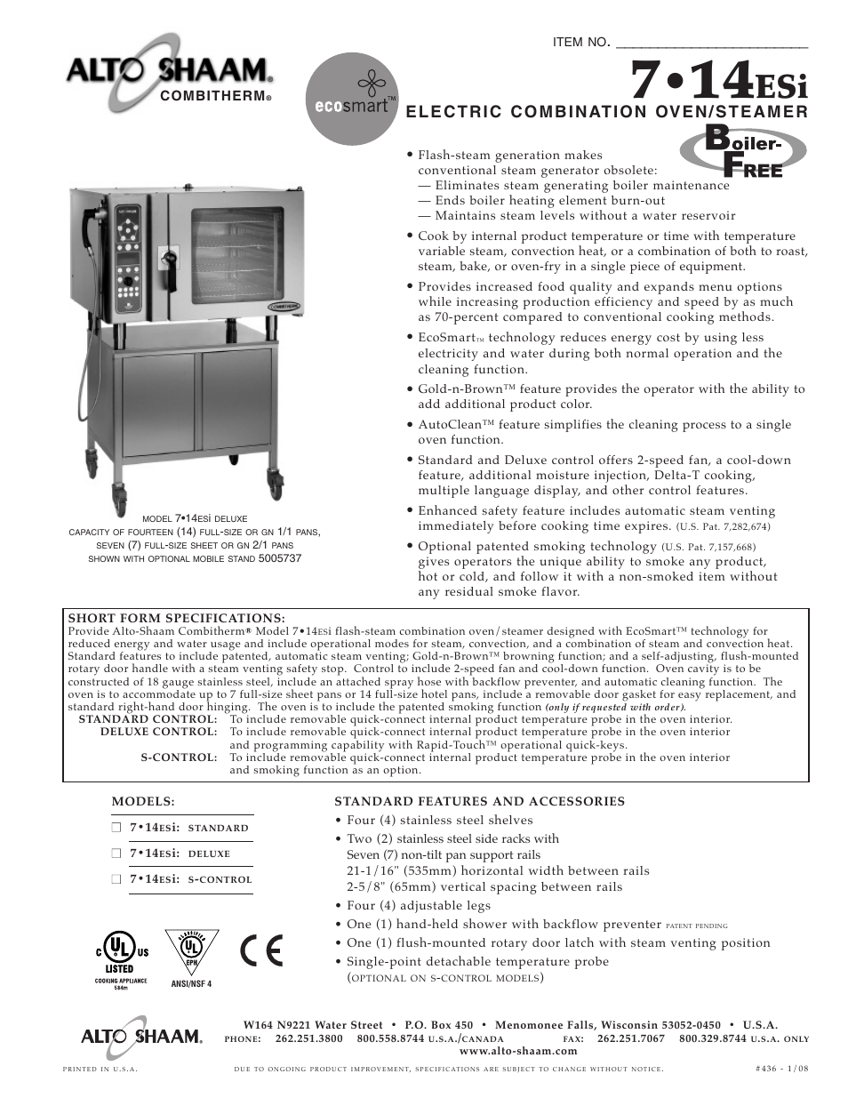 Alto-Shaam 7-14ESi User Manual | 6 pages