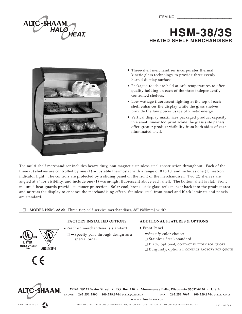 Alto-Shaam HSM-38/3S User Manual | 2 pages