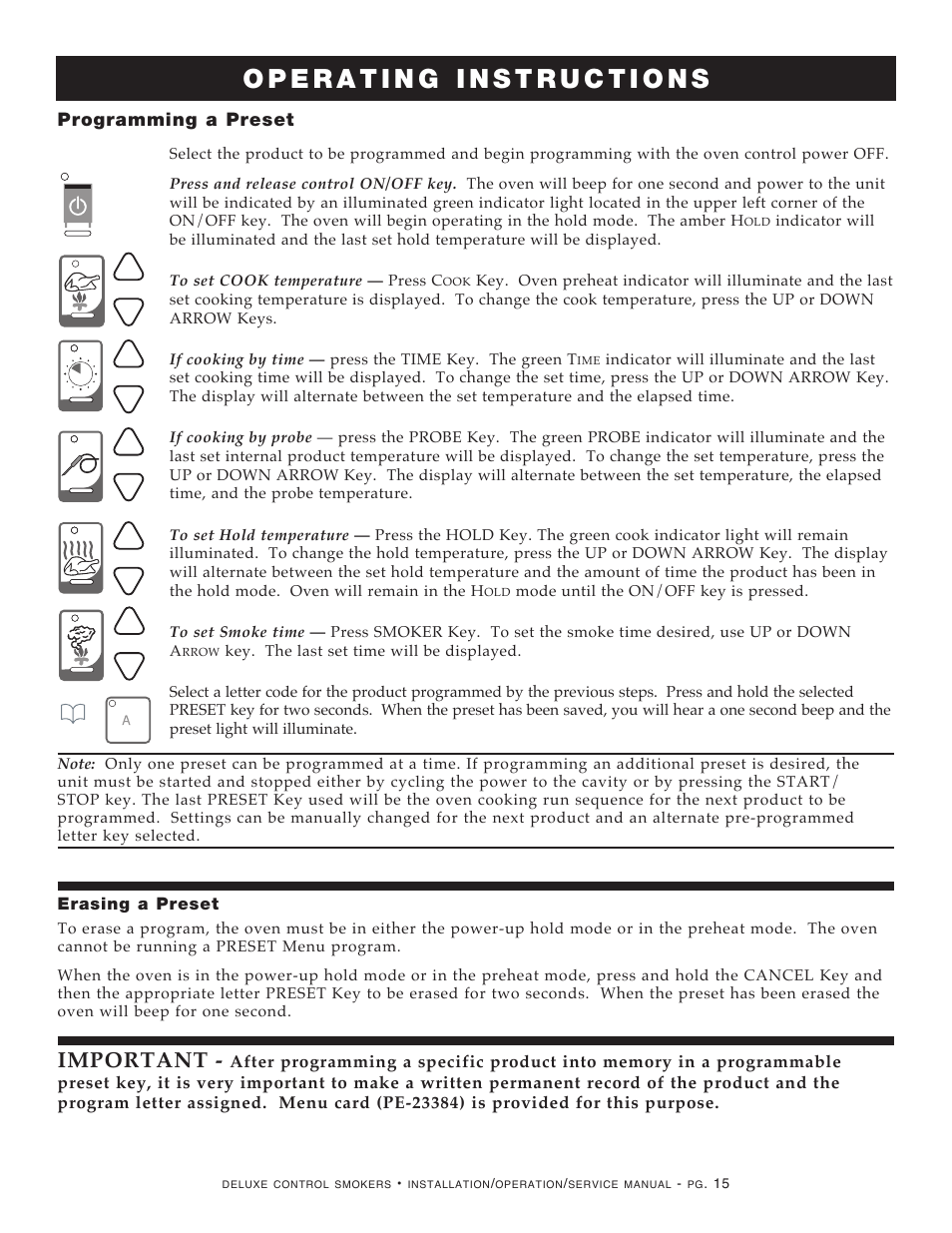 Important, Programming a preset | Alto-Shaam 1000-SK/III User Manual | Page 17 / 38