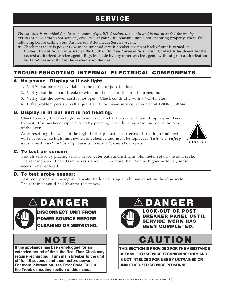 N o t e, Troubleshooting internal electrical components | Alto-Shaam 1000-SK/III User Manual | Page 25 / 38