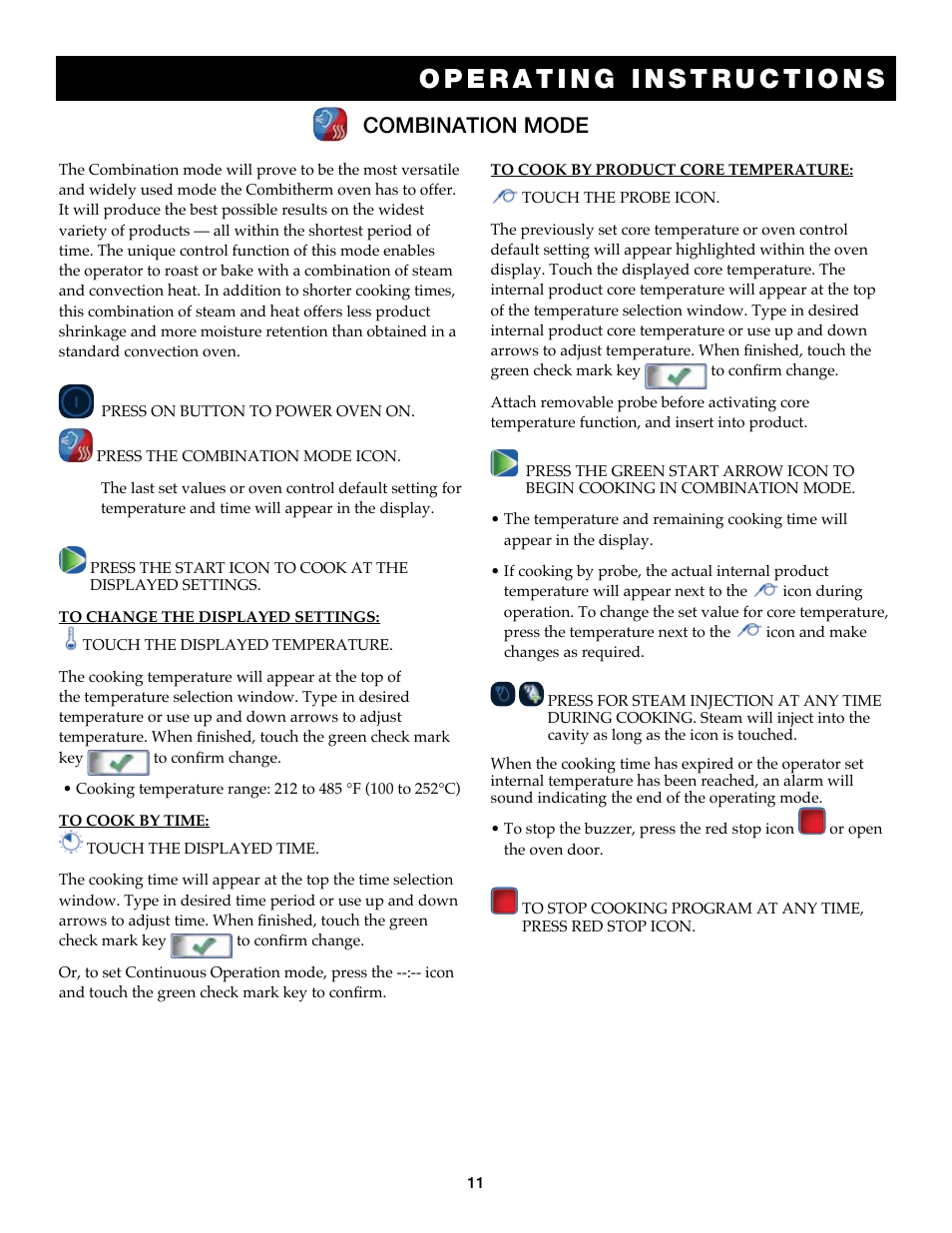 Combination mode | Alto-Shaam Auto-Sham Combitouch Combination Oven/Steamer 7.14esG User Manual | Page 13 / 49