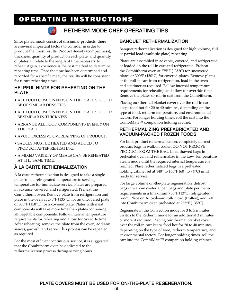 Retherm mode chef operating tips | Alto-Shaam Auto-Sham Combitouch Combination Oven/Steamer 7.14esG User Manual | Page 18 / 49