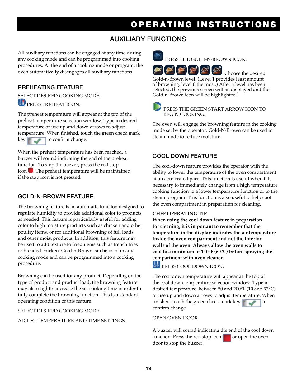 Auxiliary functions | Alto-Shaam Auto-Sham Combitouch Combination Oven/Steamer 7.14esG User Manual | Page 21 / 49