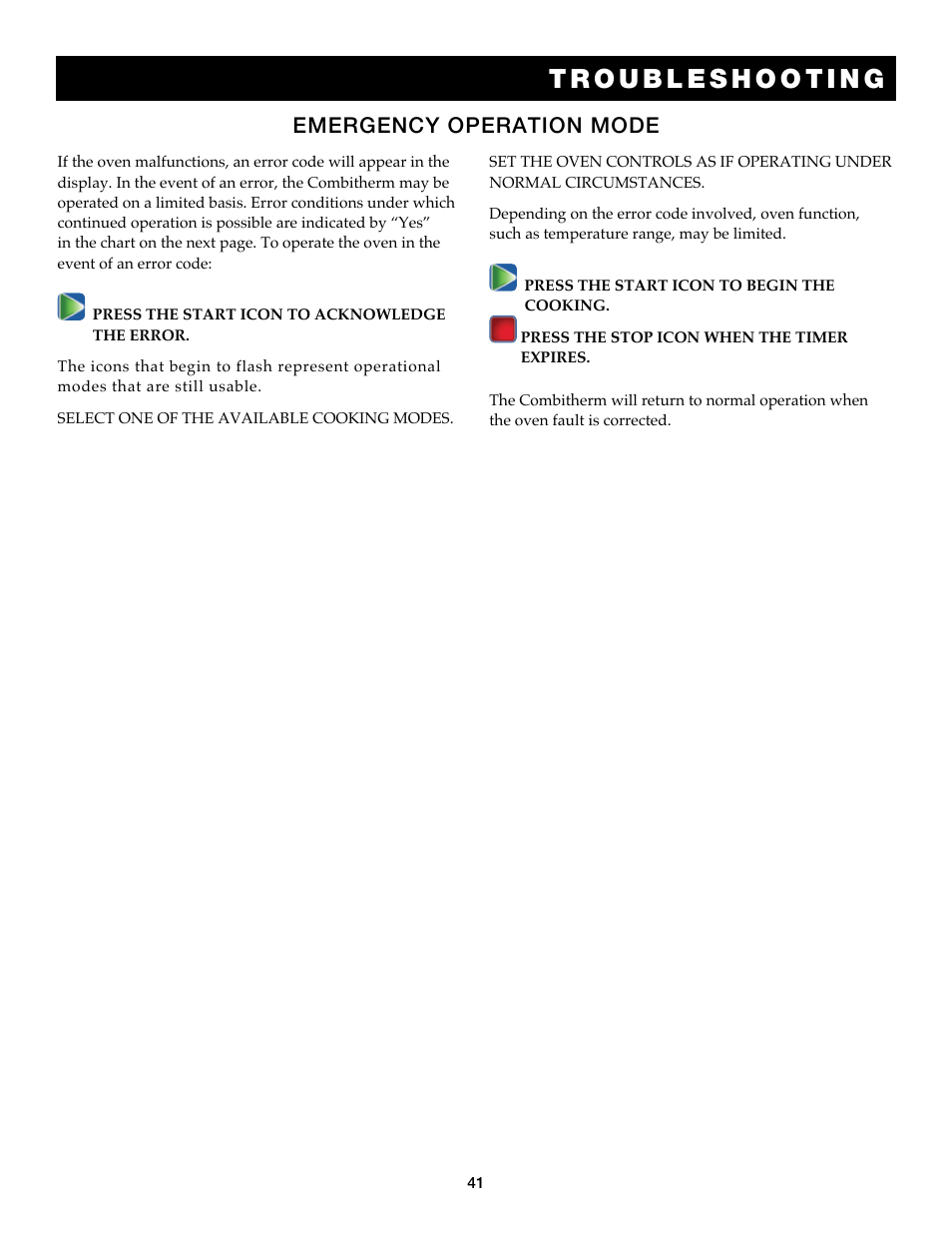 Emergency operation mode | Alto-Shaam Auto-Sham Combitouch Combination Oven/Steamer 7.14esG User Manual | Page 43 / 49