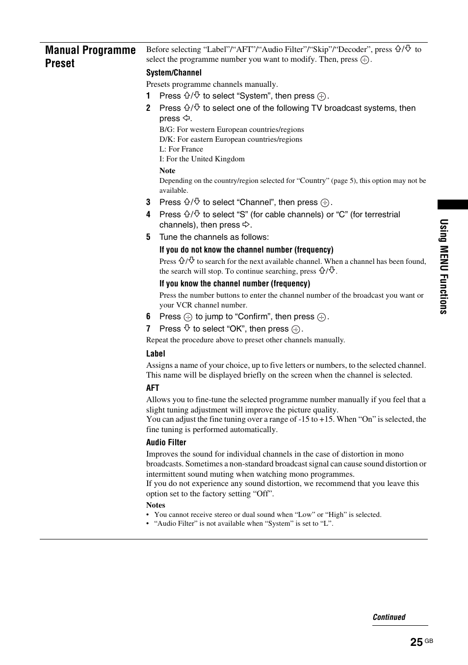Manual programme preset | Sony KDL-15G2000 User Manual | Page 25 / 108