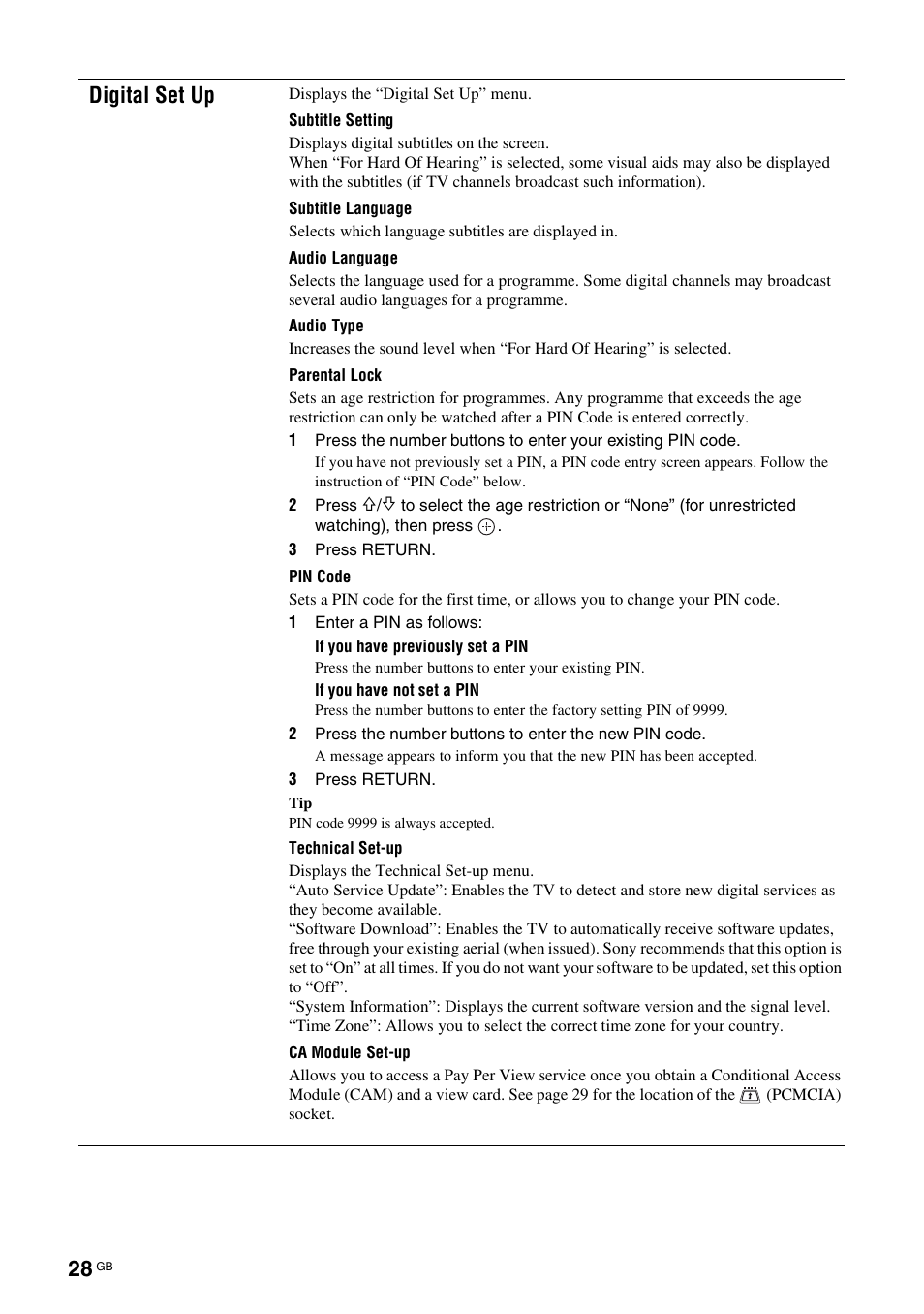 Digital set up | Sony KDL-15G2000 User Manual | Page 28 / 108