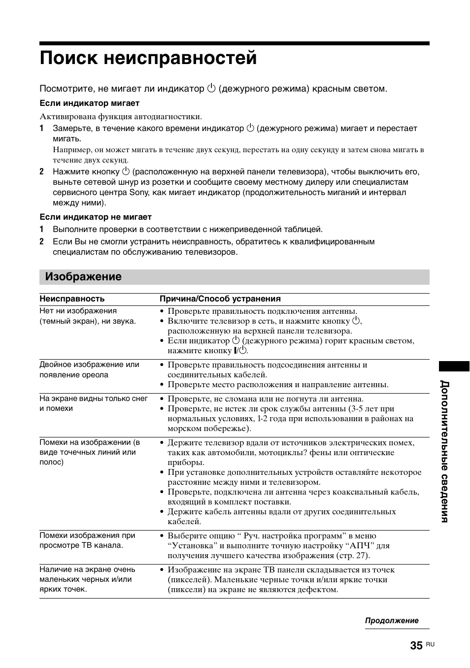 Поиск неисправностей, Изображение | Sony KDL-15G2000 User Manual | Page 69 / 108