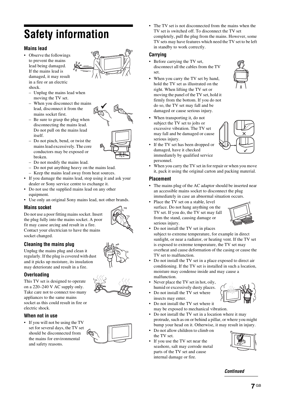 Safety information | Sony KDL-15G2000 User Manual | Page 7 / 108