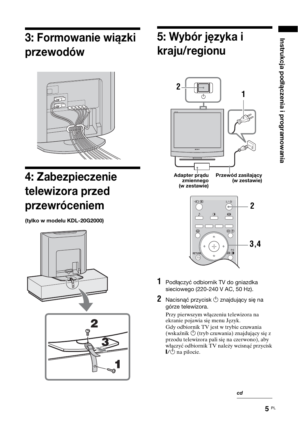 Wybór języka i kraju/regionu | Sony KDL-15G2000 User Manual | Page 75 / 108