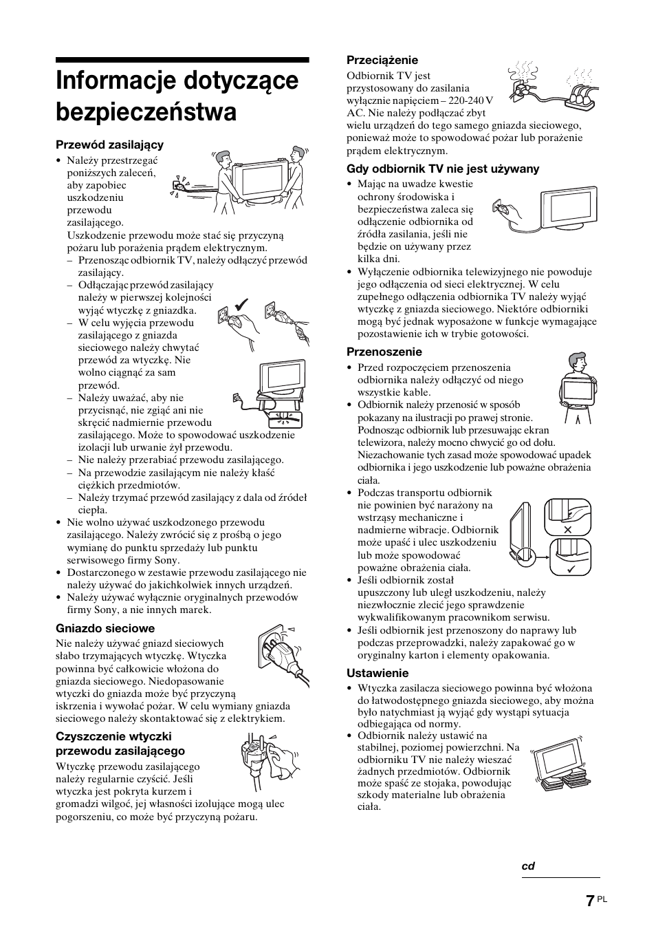 Informacje dotyczące bezpieczeństwa, Nformacje dotyczące bezpieczeństwa | Sony KDL-15G2000 User Manual | Page 77 / 108