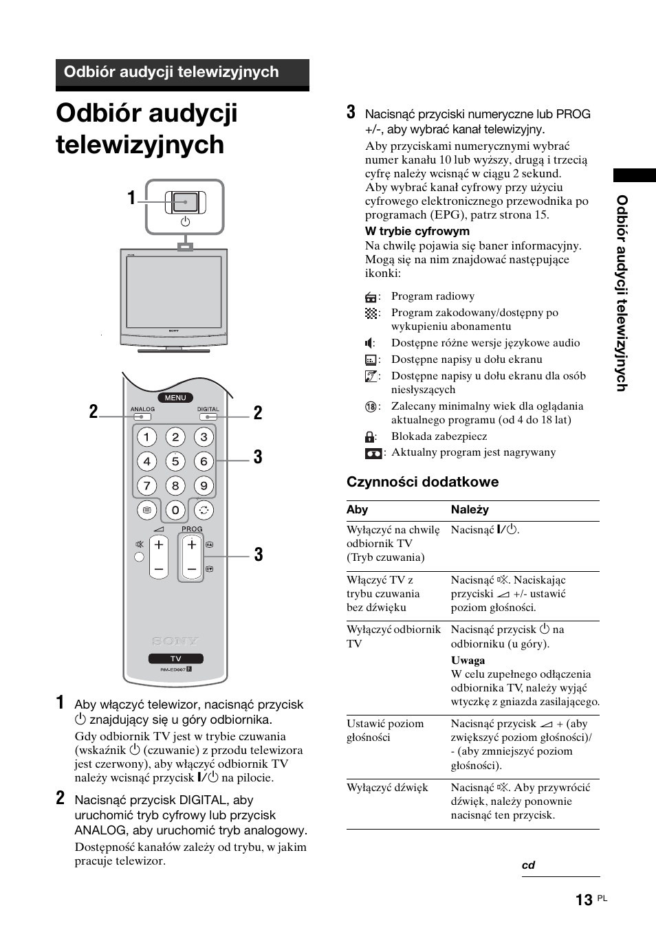 Odbiór audycji telewizyjnych | Sony KDL-15G2000 User Manual | Page 83 / 108