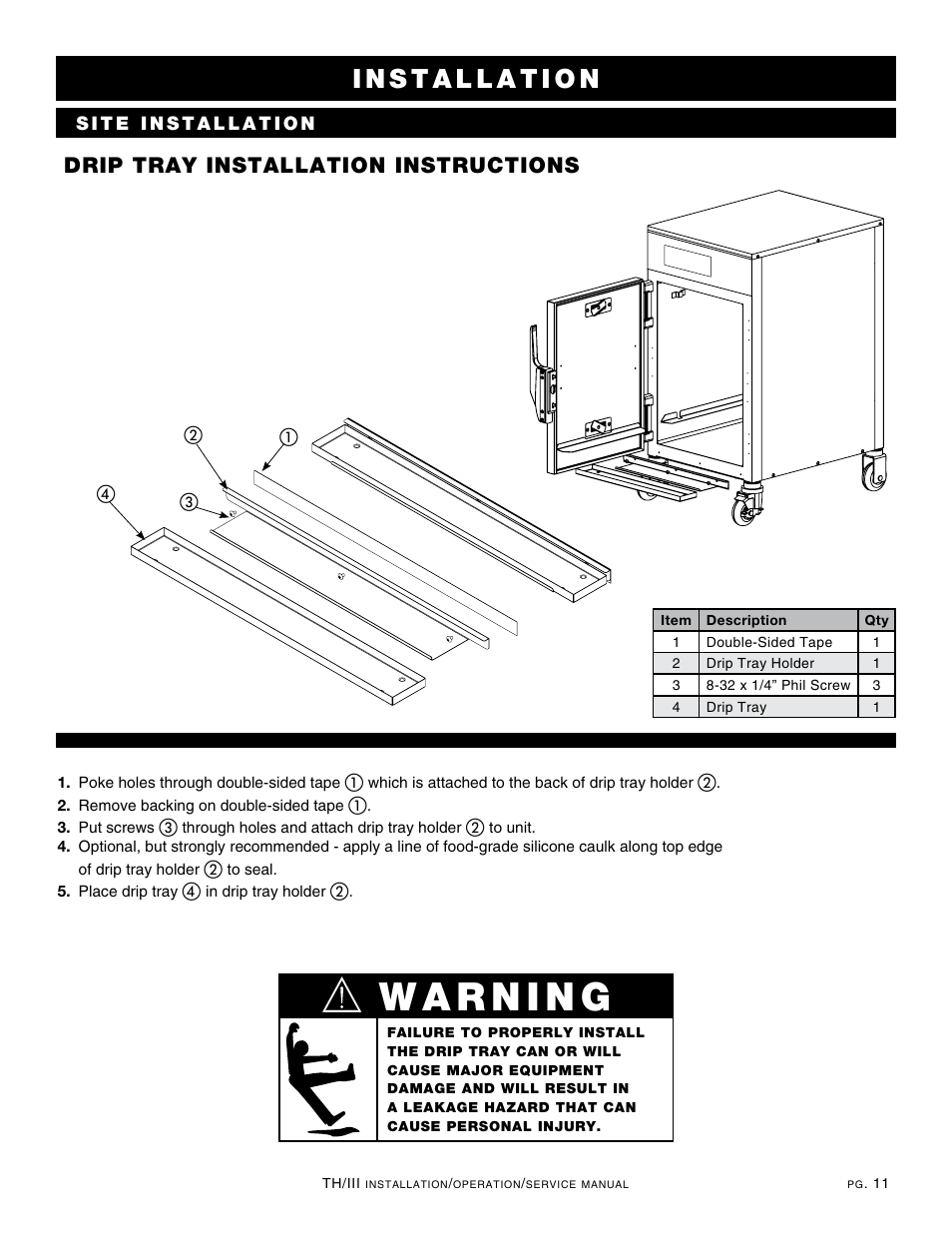 Drip tray installation instructions | Alto-Shaam 1000-TH/III User Manual | Page 13 / 42