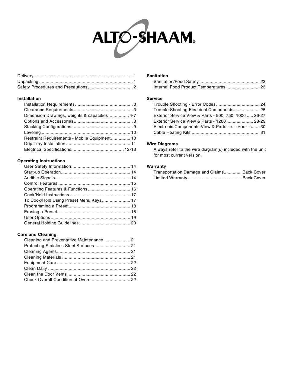 Alto-Shaam 1000-TH/III User Manual | Page 2 / 42