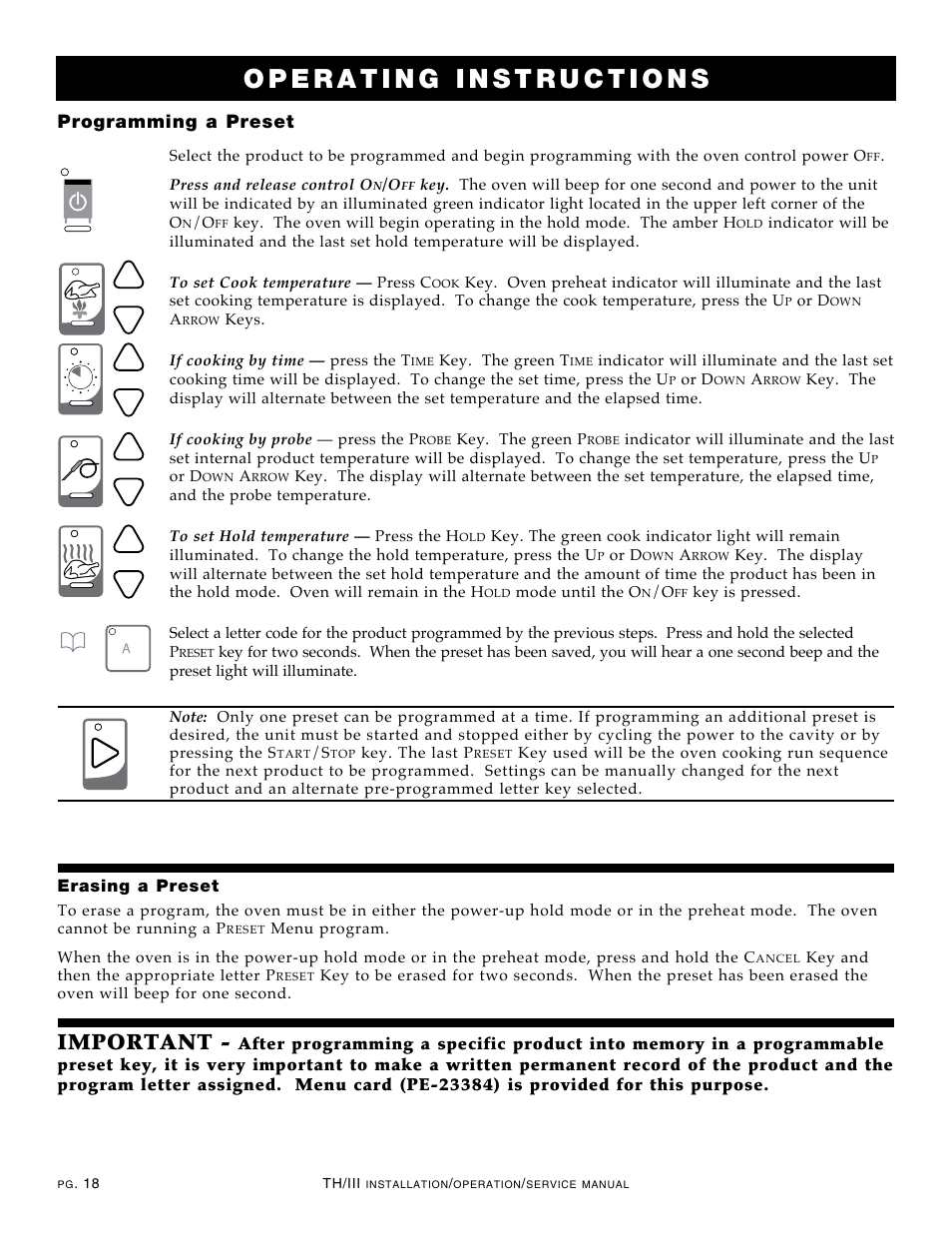 Important, Programming a preset | Alto-Shaam 1000-TH/III User Manual | Page 20 / 42