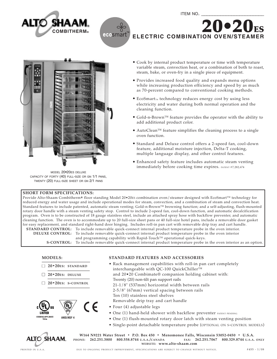 Alto-Shaam 20.20ES User Manual | 6 pages