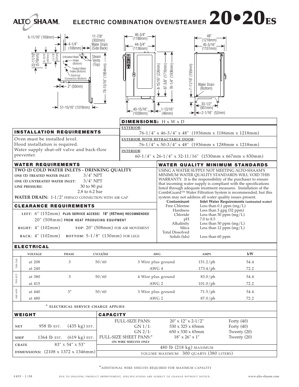 Electric combination oven/steamer | Alto-Shaam 20.20ES User Manual | Page 2 / 6