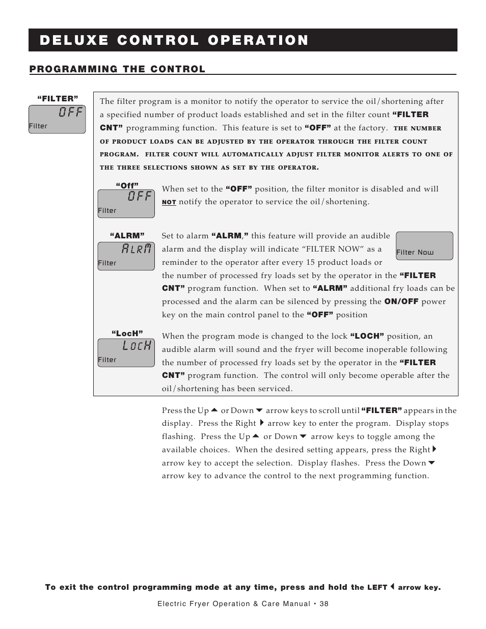 O f f | Alto-Shaam FRY TECH ASF-60E User Manual | Page 40 / 70