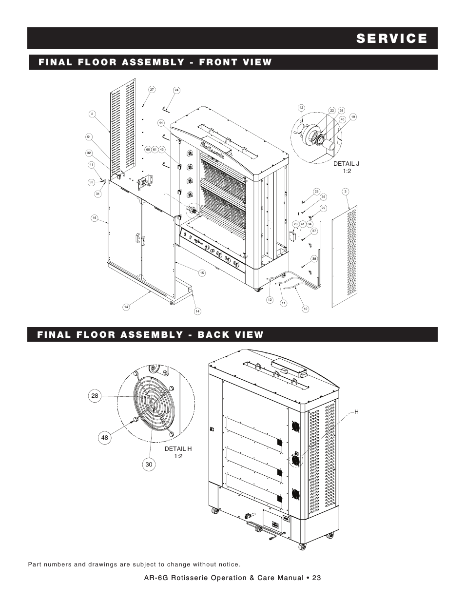 Ar-6g rotisserie operation & care manual • 23, Detail j 1:2 detail h 1:2 | Alto-Shaam AR-6G User Manual | Page 25 / 35