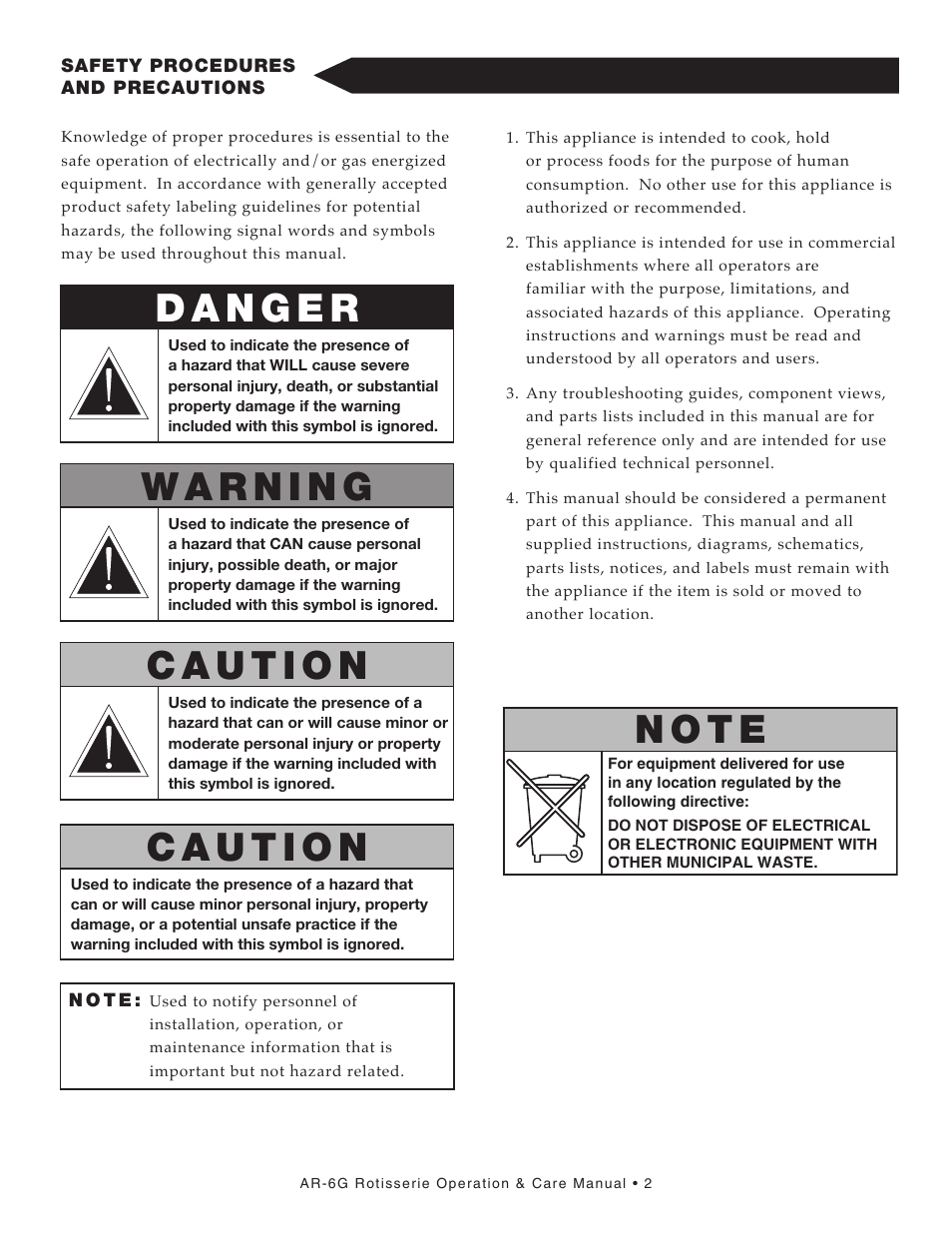 N o t e | Alto-Shaam AR-6G User Manual | Page 4 / 35
