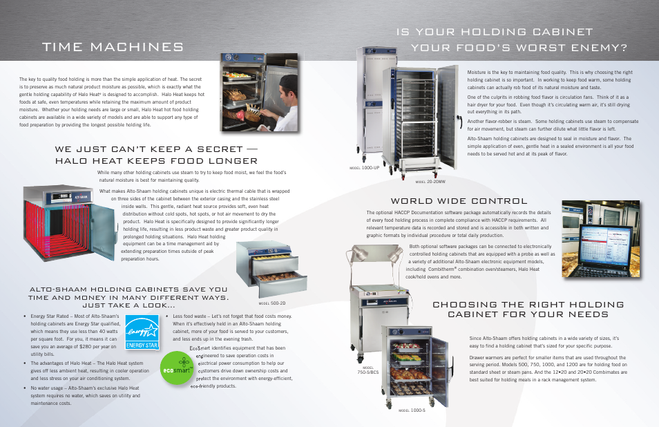 Time machines, Is your holding cabinet your food’s worst enemy, Choosing the right holding cabinet for your needs | World wide control | Alto-Shaam 750-S/BCS User Manual | Page 2 / 2