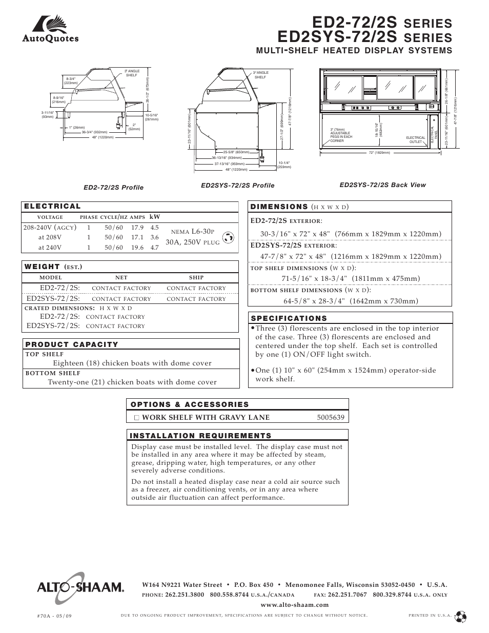 Ed2-72/2s, Ed2sys-72/2s, Series | Multi, Shelf heated display systems, L6-30, Eighteen (18) chicken boats with dome cover, Top shelf, Bottom shelf | Alto-Shaam ED2-72 User Manual | Page 2 / 2