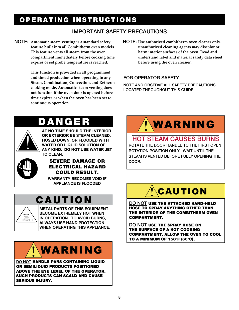 Hot steam causes burns, Important safety precautions | Alto-Shaam COMBITOUCH 7.14ES User Manual | Page 10 / 50