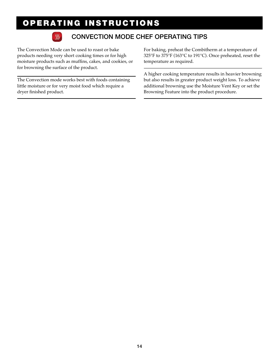 Convection mode chef operating tips | Alto-Shaam COMBITOUCH 7.14ES User Manual | Page 16 / 50