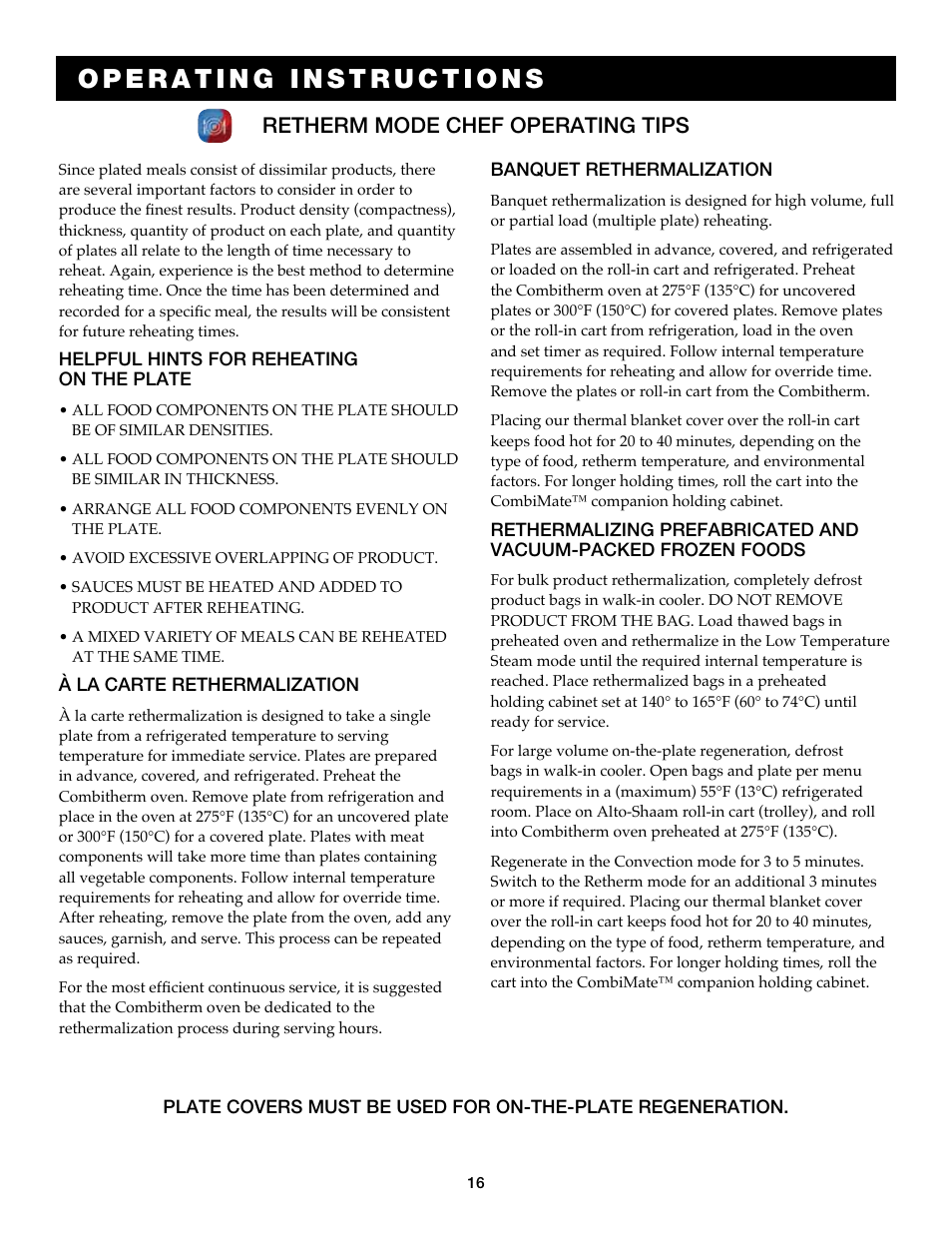 Retherm mode chef operating tips | Alto-Shaam COMBITOUCH 7.14ES User Manual | Page 18 / 50